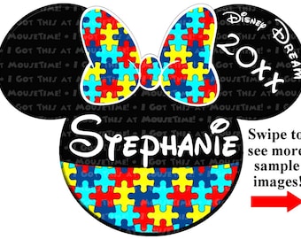 Orejas de Minnie para vestido - Concienciación sobre el autismo - Imán o termoadhesivas