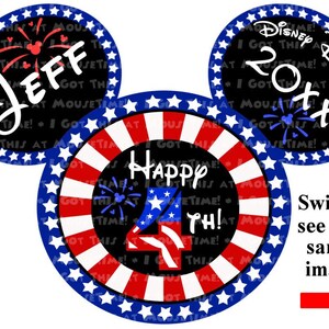 4th of July Happy Fourth Mickey Ears - Magnet OR Iron-On