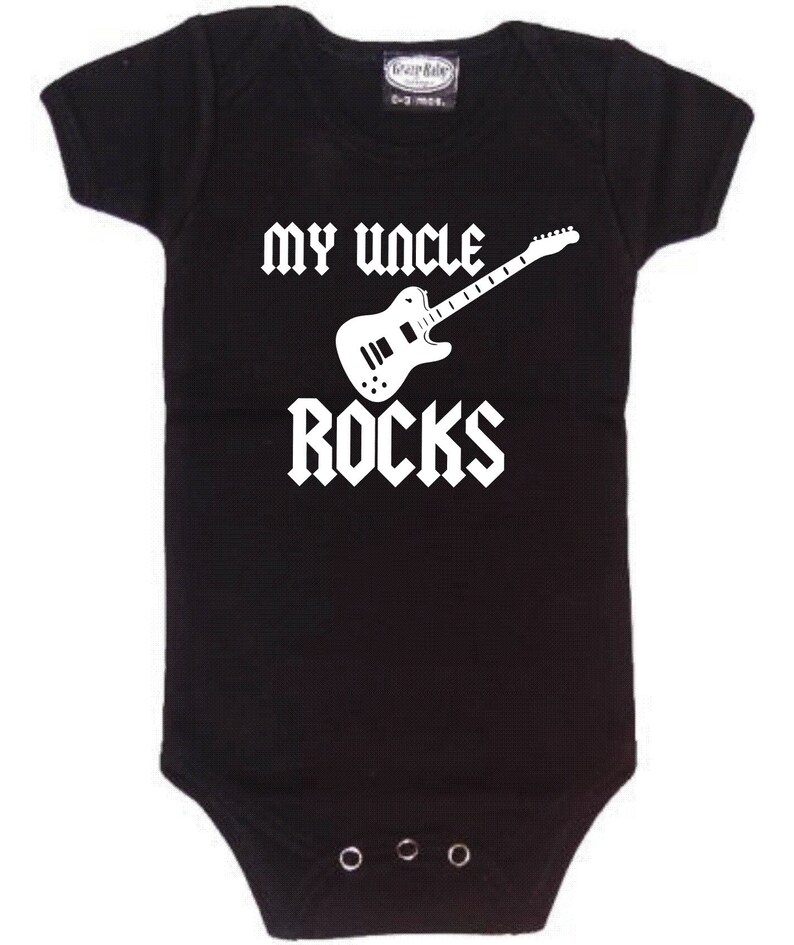 My uncle rocks neice or nephew gift baby bodysuit clothing guitar cool band girl or boy black size Newborn last one baby cloths