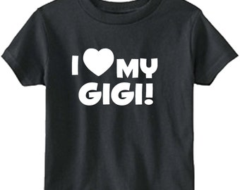 I love my GiGi grandchild boy or girl toddler kids youth tshirt size 2T black short sleeved last one