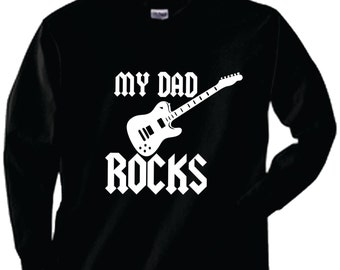 My Dad Rocks - cool guitar - kids, toddler, custom kids t-shirt, child's shirt, long sleeved, dad in a band, boy or girl, size 4T last one