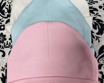 blank baby cap hat pink, blue, white color choice newborn pair with bodysuit great gift girl or boy sale