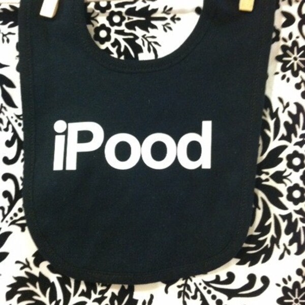 ipood funny custom baby infant bib boy or girl black last one ready to ship gender neutral