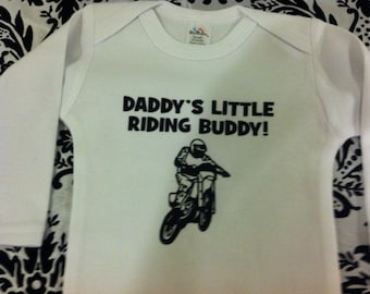 Daddy's little riding buddy dirtbike motocross custom baby infant bodysuit white long sleeved size newborn last one boy or girl