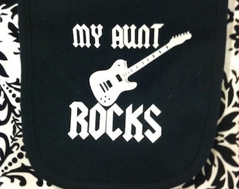 guitar band My Aunt Rocks new baby bib newborn infant baby boy girl shower color choice