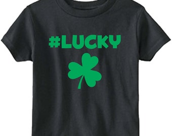 Hash tag LUCKY IRISH funny kids youth or toddler shirt black green graphic short sleeve size 2T last one  st patrick's day humor nationality