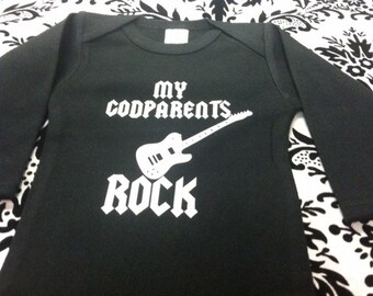 My godparents rock cool baptism christening baby bodysuit black size 6-12 months lone gleeved boy or girl last one