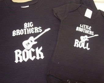 Big brothers rock and little brothers roll siblings set of 2 short sleeve tshirt and bodysuit size 3T and  Newborn months last one