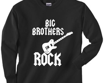 Big brothers rock cool guitar long sleeved kids youth shirt size large 12/14 last one black long sleeved