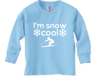 I'm snow cool - skier, skiing, snow, winter,  kids, youth,  t-shirt, blue size youth small 7/8  last one  long sleeved- ski downhill