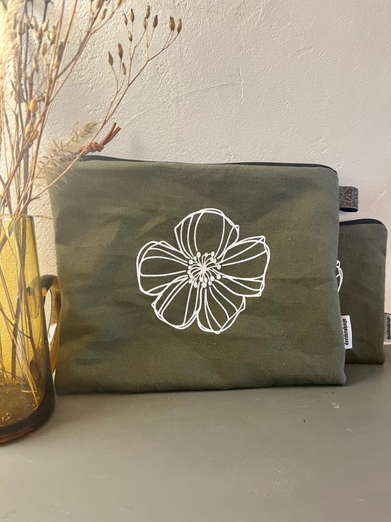 Large khaki FLOWER pouch