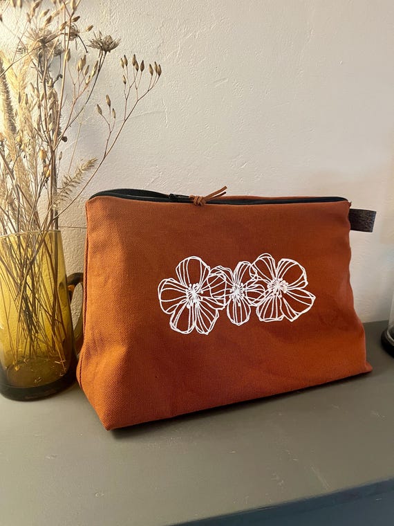 Large terracotta toiletry bag FLOWERS