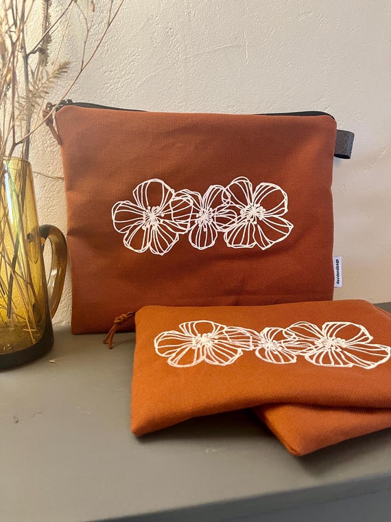 Large terracotta FLOWERS pouch