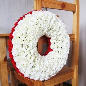 GRAND SALE Roses Wreath Artificial Silk Flowers Wreaths Front Door Decoration Red White Love gift Valentine Day Table Centerpiece Wedding