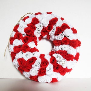 GRAND SALE Roses Wreath Artificial Silk Flowers Wreaths Front Door Decoration Red White Love gift Valentine Day Table Centerpiece Wedding