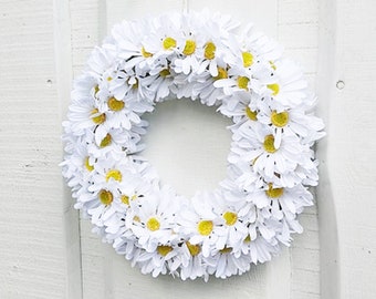 Daisies Wreath White Artificial Flowers Wreaths Front Door Decoration White Silk Flowers Table Centerpiece Summer Spring Wedding Decor