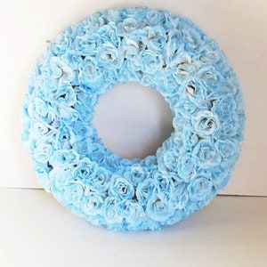 GRAND SALE Roses Wreath Artificial Silk Flowers Wreaths Front Door Decoration Blue White Love gift Table Centerpiece Summer Spring Wedding