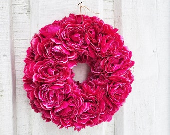 Amazing Peony Wreath For Front Door, Summer Wreath, Silk Artificial Flowers Decoration Table Centerpiece Pink Purple Wedding Decor