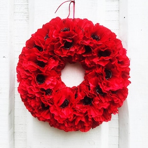 Couronne de coquelicots rouges Couronnes de fleurs artificielles rouges Décoration de porte d&#39;entrée Fleurs de soie rouges Centre de table Été Printemps Décoration de mariage