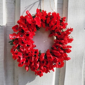 Couronne de coquelicots, couronnes de fleurs artificielles rouges, décoration de porte d&#39;entrée, fleurs en soie rouges, centre de table, décoration de mariage été-printemps, branche