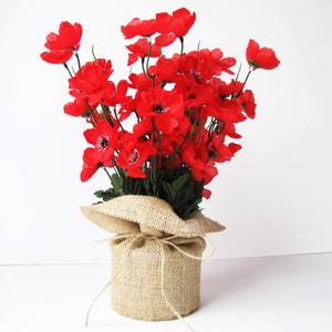 Red Poppies Table Decor Silk Big Poppies Anemones Burlap Decoration Silk Flowers Reception Artificial Flowers Table Centerpiece image 1