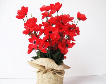 Red Poppies Table Decor Silk Big Poppies Anemones Burlap Decoration Silk Flowers Reception Artificial Flowers Table Centerpiece