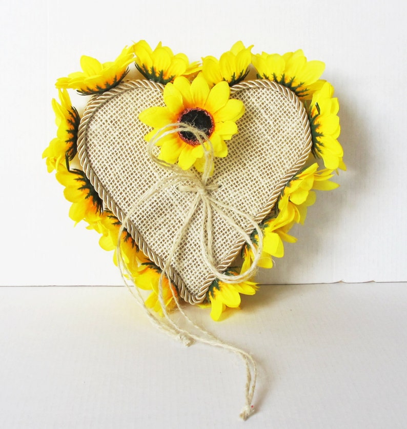 Ring Pillow Wedding Sunflowers Flowers Rings Pillows Heart Etsy