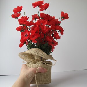 Red Poppies Table Decor Silk Big Poppies Anemones Burlap Decoration Silk Flowers Reception Artificial Flowers Table Centerpiece image 4