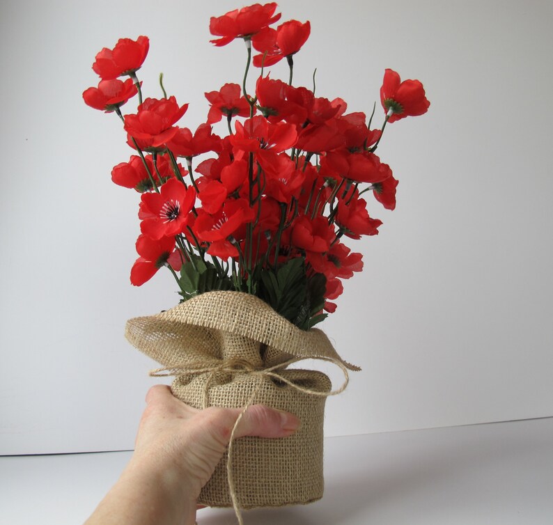 Red Poppies Table Decor Silk Big Poppies Anemones Burlap Decoration Silk Flowers Reception Artificial Flowers Table Centerpiece image 4