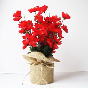 Red Poppies Table Decor Silk Big Poppies Anemones Burlap Decoration Silk Flowers Reception Artificial Flowers Table Centerpiece image 3