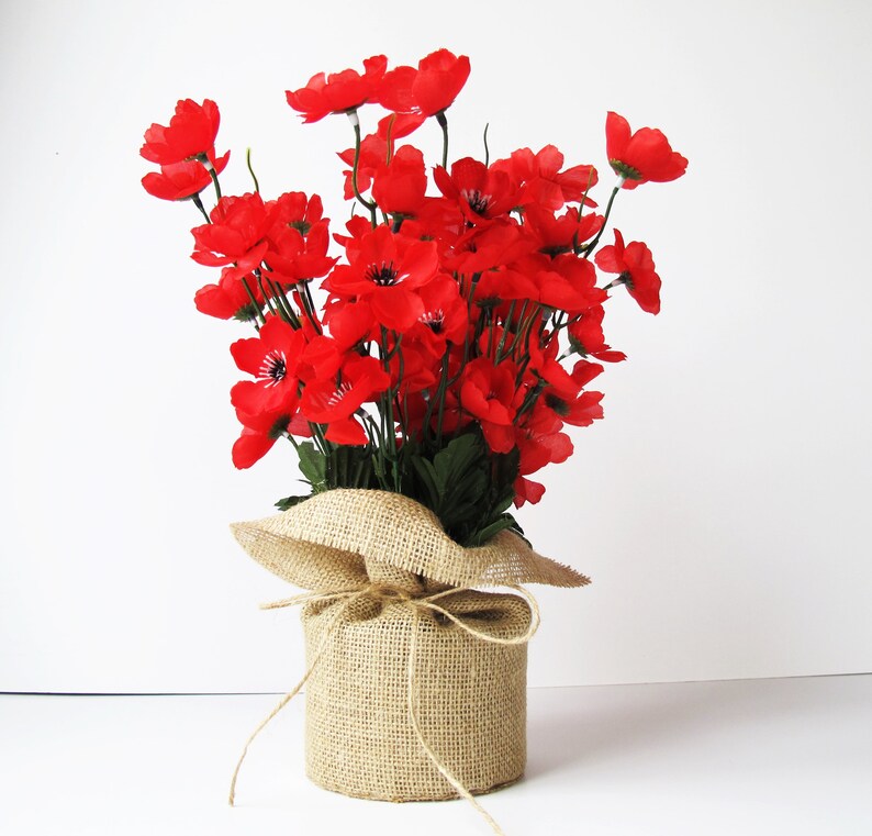 Red Poppies Table Decor Silk Big Poppies Anemones Burlap Decoration Silk Flowers Reception Artificial Flowers Table Centerpiece image 3