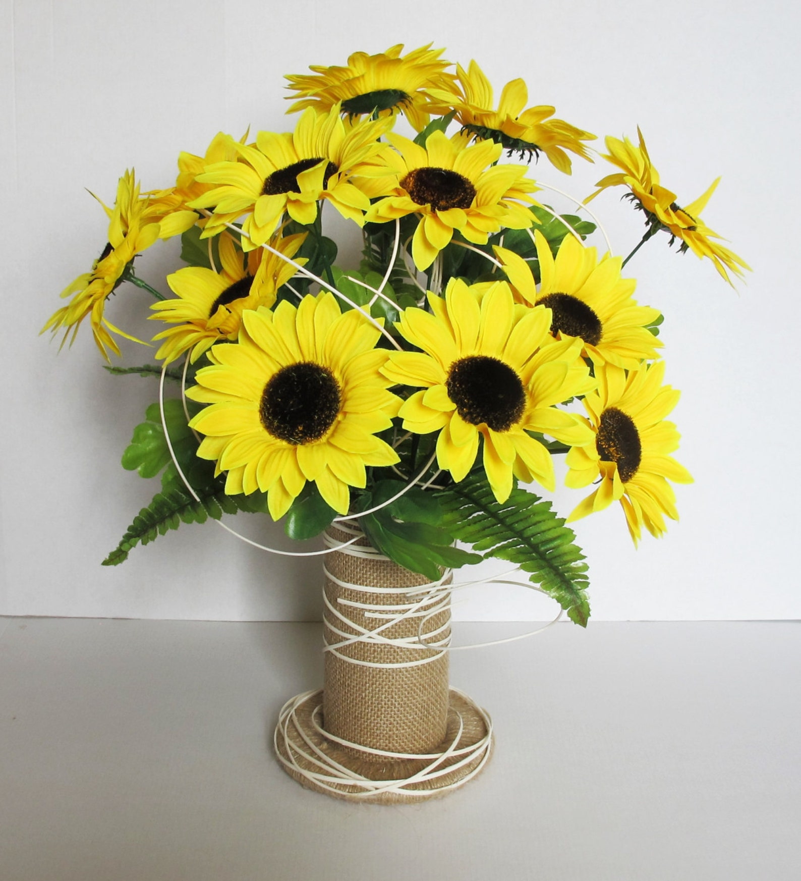 Sunflowers Floral Arrangement Home Decor Bouquet Yellow Vase Etsy