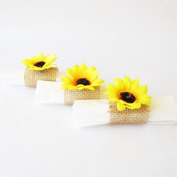 10 Napkin Rings With Sunflower Yellow Flower Burlap Wedding Party Napkins Wedding Table Decor Paper Napkin Holders Birthday Party Holiday