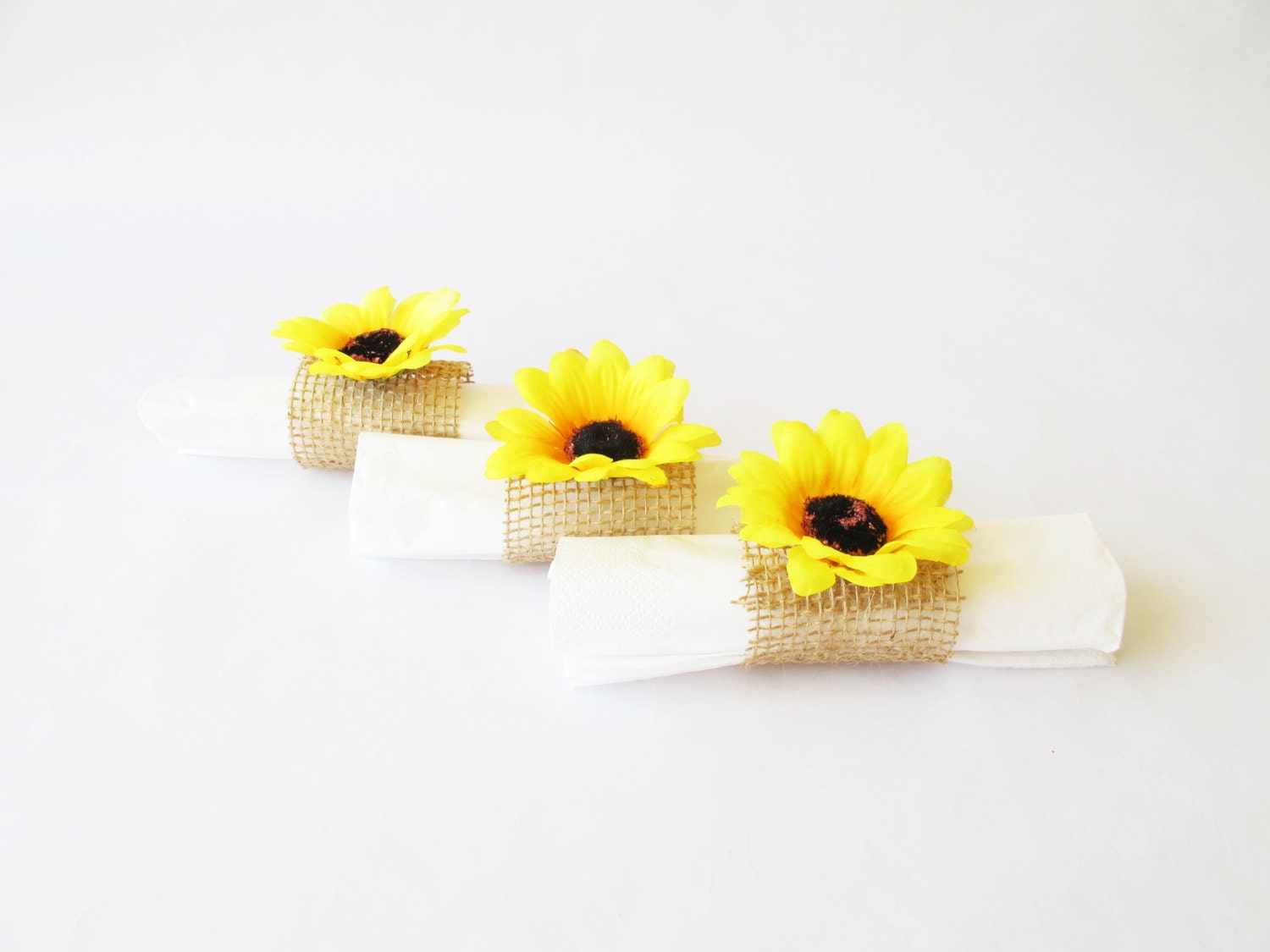 10 Napkin Rings With Sunflower Yellow Flower Burlap Wedding Party Napkins Wedding Table Decor Paper Napkin Holders Birthday