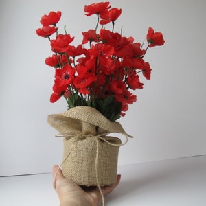 Red Poppies Table Decor Silk Big Poppies Anemones Burlap Decoration Silk Flowers Reception Artificial Flowers Table Centerpiece image 5