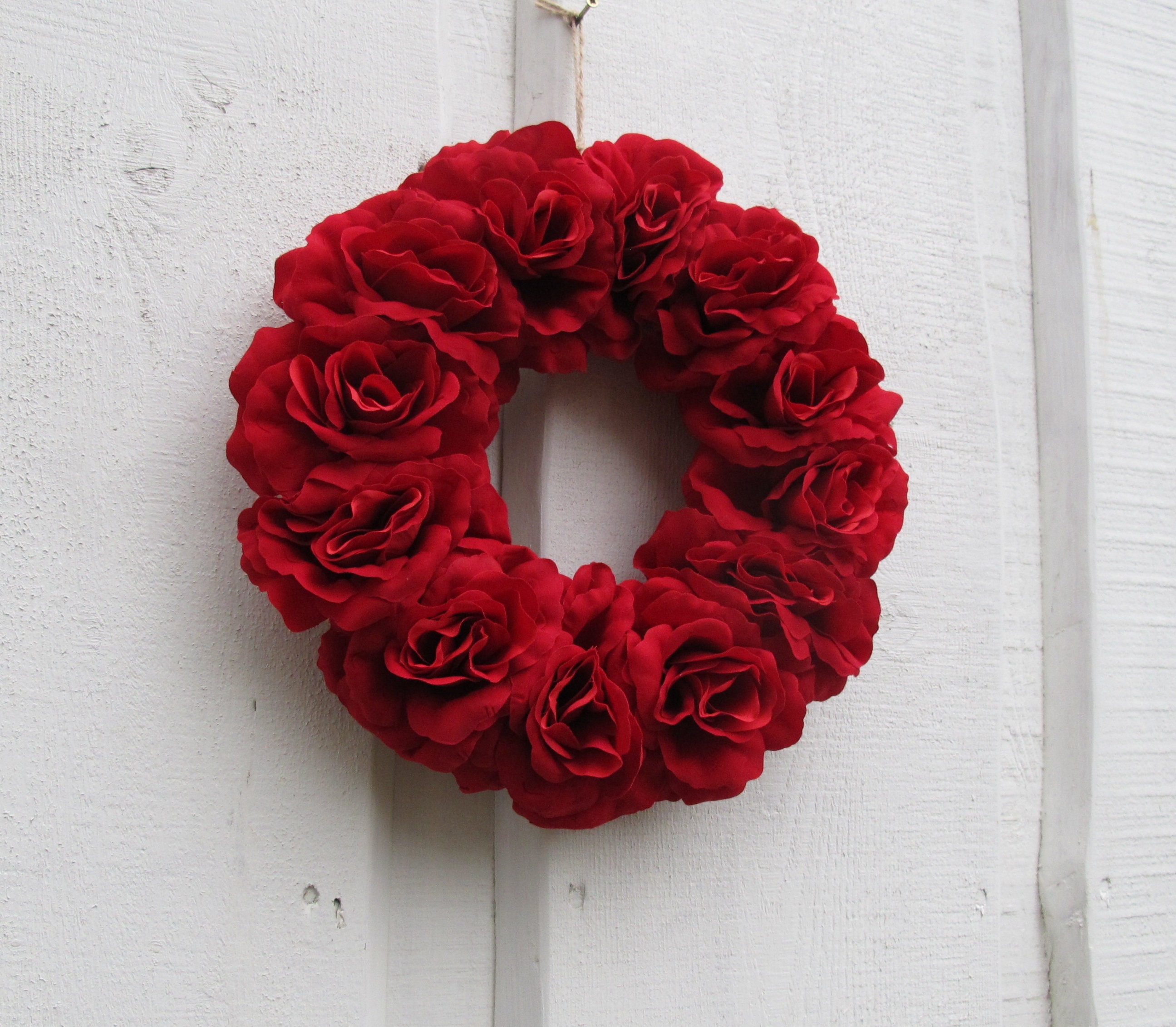 Red Velvet Roses Wreath Silk Red Rose Artificial Flower Jute