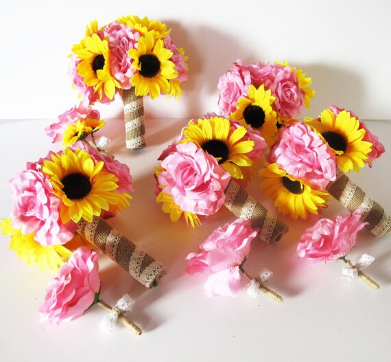 Mariage Bouquet Ensemble 9 Pièces Ensemble Jaune Tournesol