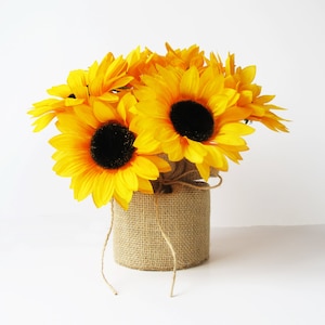 Table Decor Silk Sunflowers Yellow Brown Burlap Decoration Silk Flowers Reception Artificial Flowers Table Centerpiece Flower Fabric Rustic