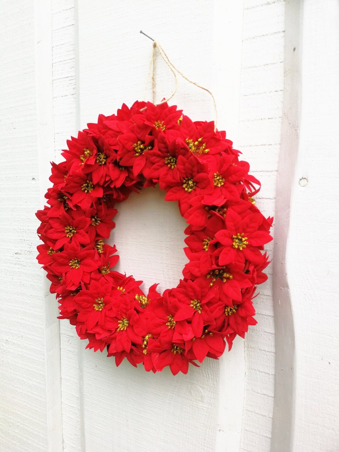 Christmas Wreath Poinsettias Wreath Artificial Silk Flowers Wreaths