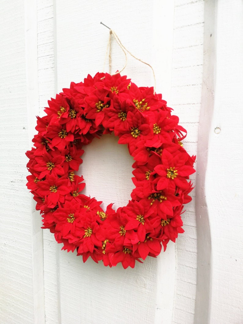 Christmas Wreath Poinsettias Wreath Artificial Silk Flowers Etsy