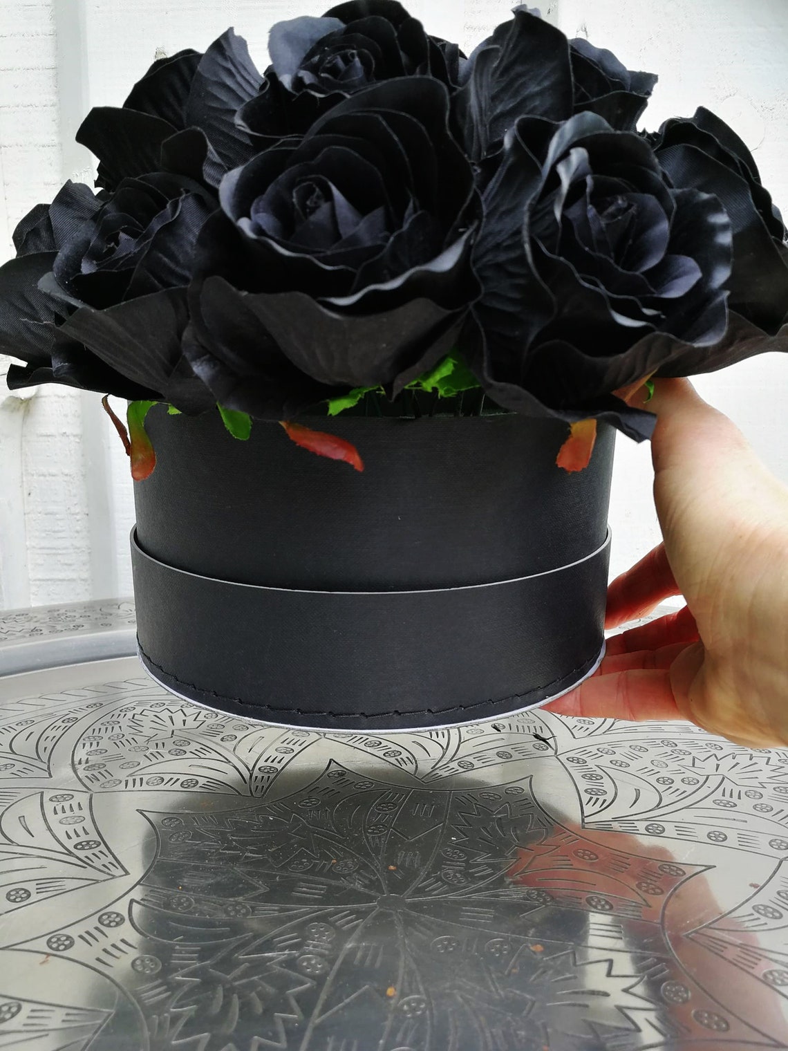 Table Decor Silk Black Roses Decor Artificial Flowers Etsy