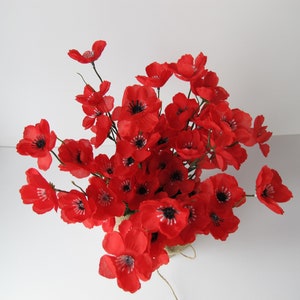 Red Poppies Table Decor Silk Big Poppies Anemones Burlap Decoration Silk Flowers Reception Artificial Flowers Table Centerpiece image 2