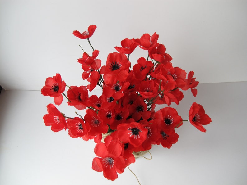 Red Poppies Table Decor Silk Big Poppies Anemones Burlap Decoration Silk Flowers Reception Artificial Flowers Table Centerpiece image 2