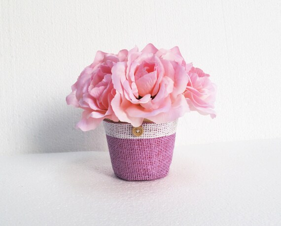 Table Decor Roses Rose En Soie Fleurs Violet Pot Fleurs En