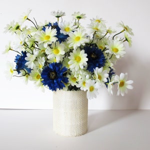 Daisies and Cornflowers Table Decor Silk Flowers Bouquet Blue White Wild Flowers Artificial Flower Blossoms Wedding Accessories Spring