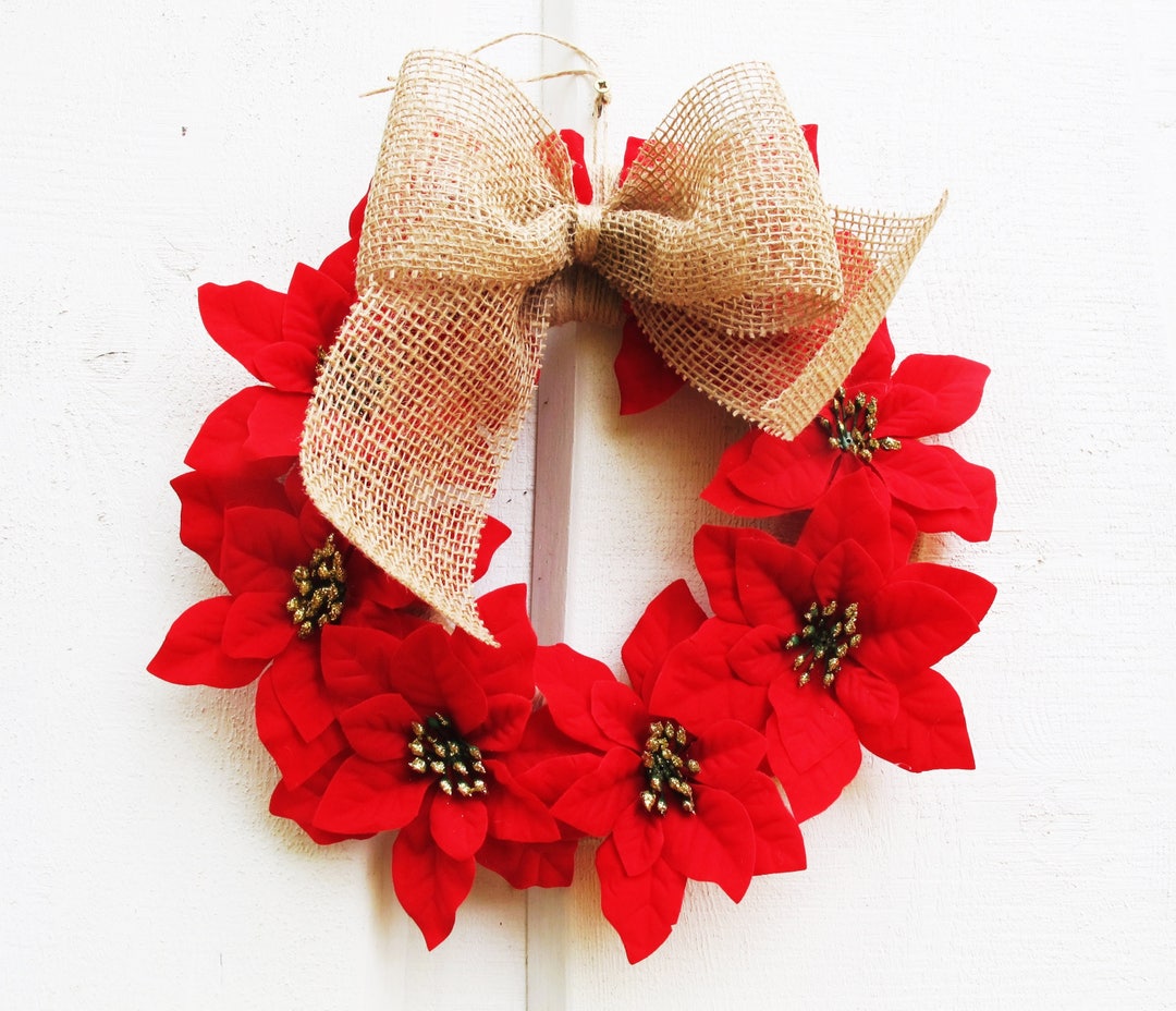 Christmas Wreath Poinsettias Wreath Artificial Silk Flowers Wreaths