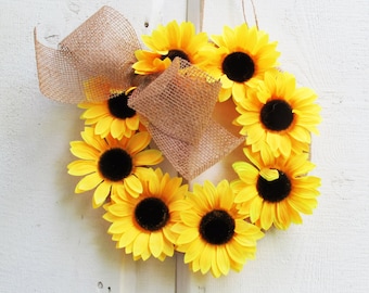 Sunflowers Wreath Artificial Flowers Wreaths Front Door Decoration Jute Yellow Brown Table Centerpiece Summer Fall Wedding Gift Front Door