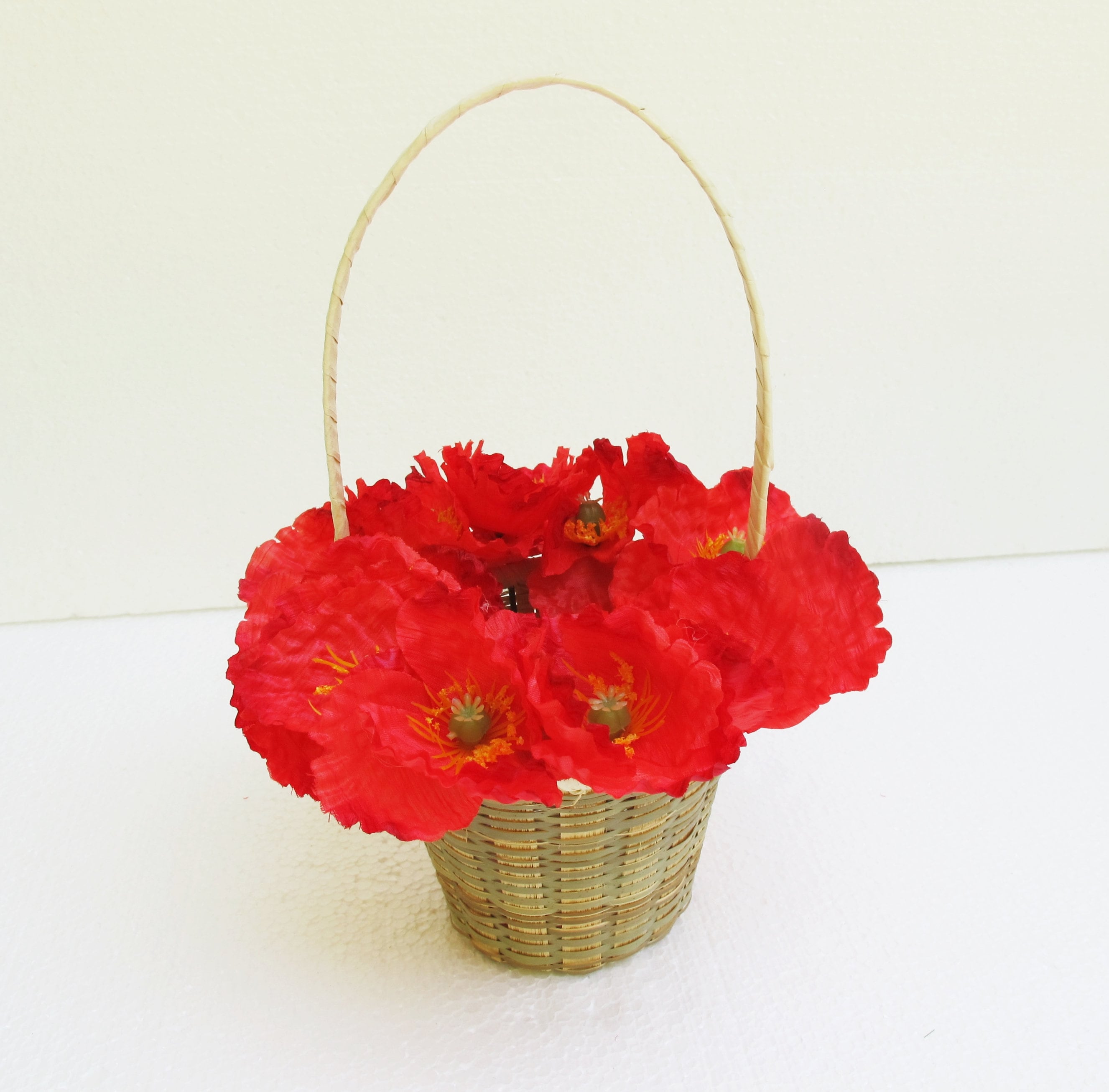 Flower Girl Basket Wedding Red Poppies Flowers Wicker Basket Etsy