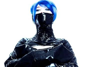 Mature PVC fetish restrictive Strait Jacket Neck Corset with sleeves for Asylum/Fetish/Goth/Bondage/submissive/BDSM