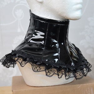 Black PVC Neck Corset: Gothic Lace Posture Collar